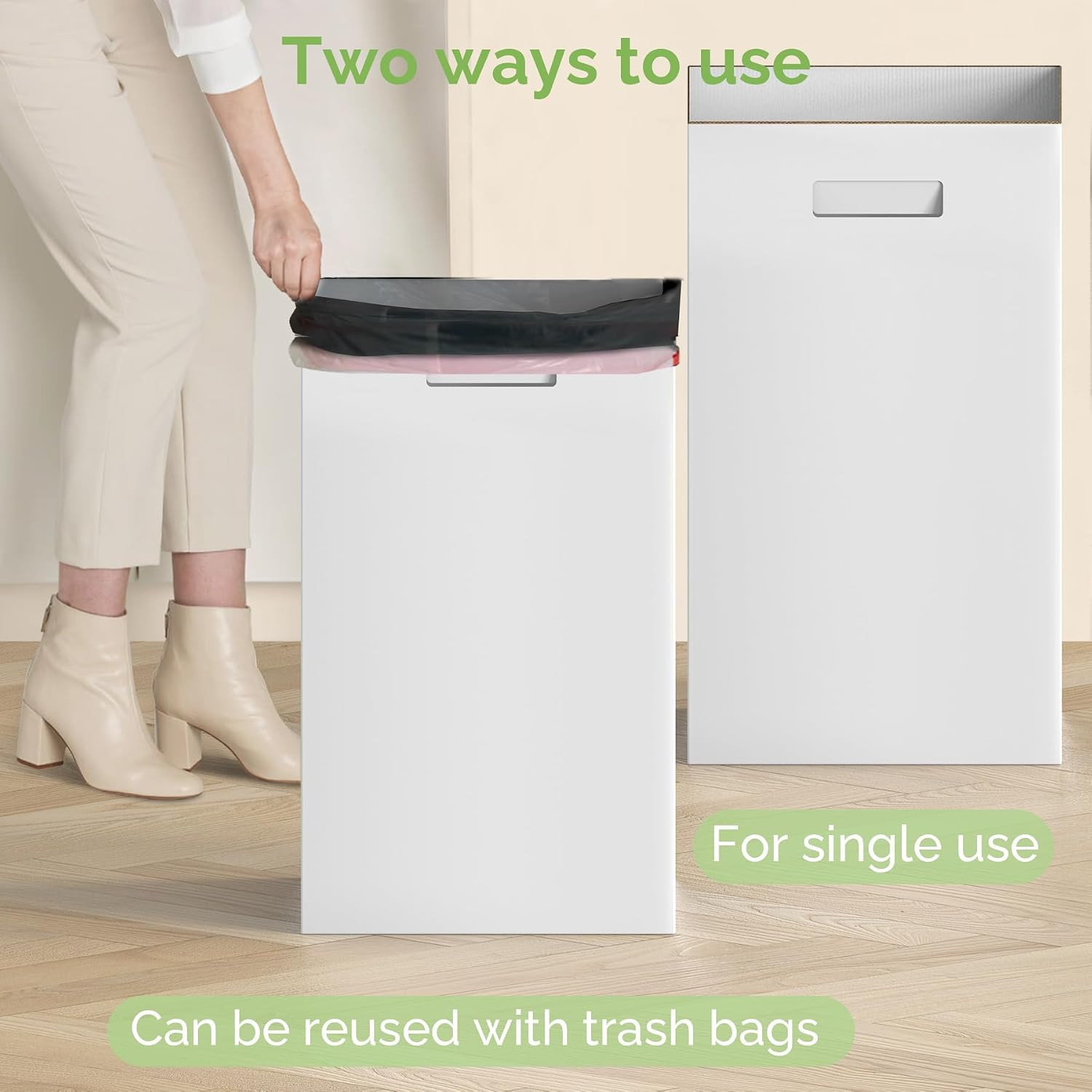 4 Pack 30 Gallon Corrugated Cardboard Disposable Trash Cans, White | 30″H X 14″W