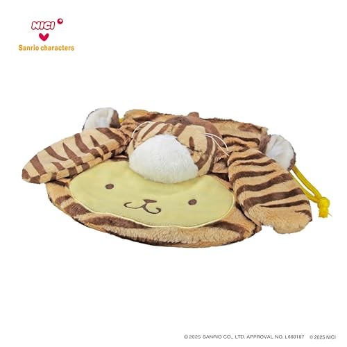 NICI × Sanrio Pompompurin × Tiger Plush Face Pouch Drawstring 22cm Japan
