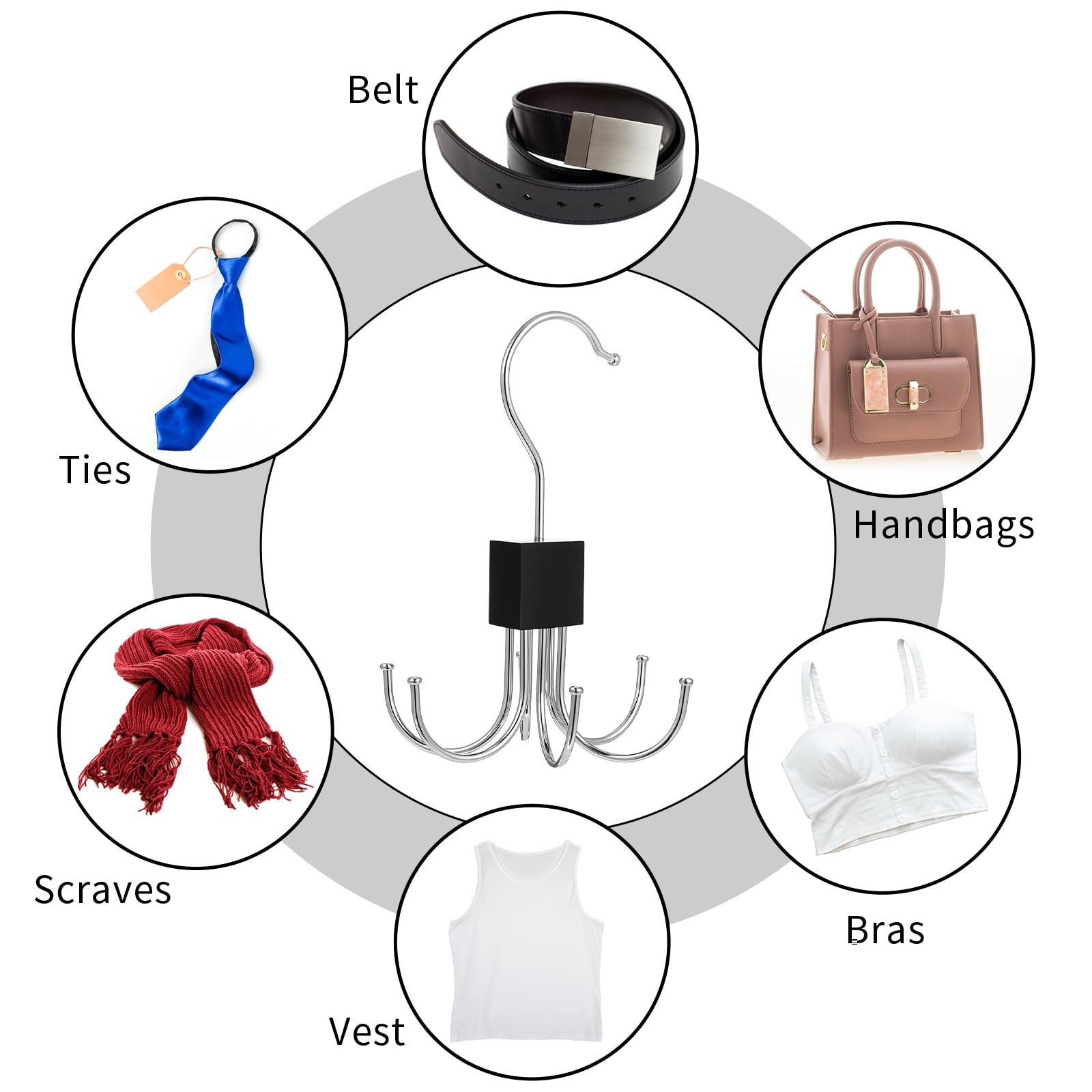 2 Pack 360° Rotating Belt & Bra Hanger Organizer for Ties, Tank Tops Accessories