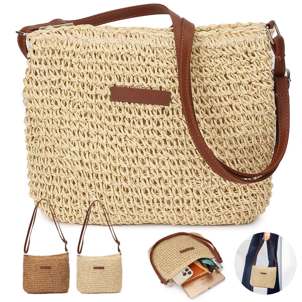 Summer Straw Crossbody Bag Women Beach Woven Shoulder Handbag Purse Boho Tote US