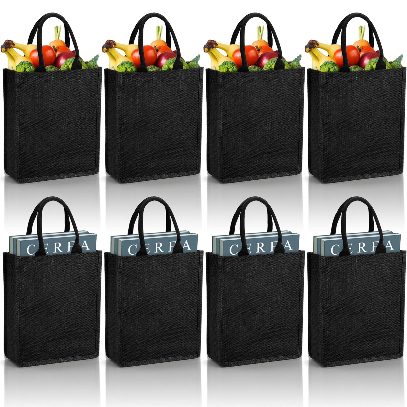 Burlap Tote Bag 8 Pack Black Reusable Jute Gift Bags 9.8×11.8×3.9