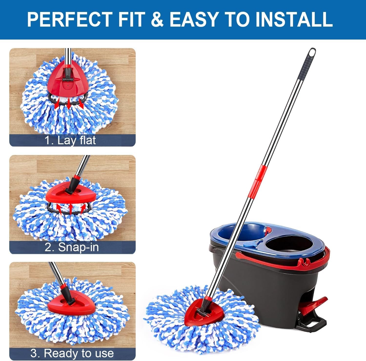 4 Pack Mop Replace Heads for 2 Tank System, Spin Replacement Head, White