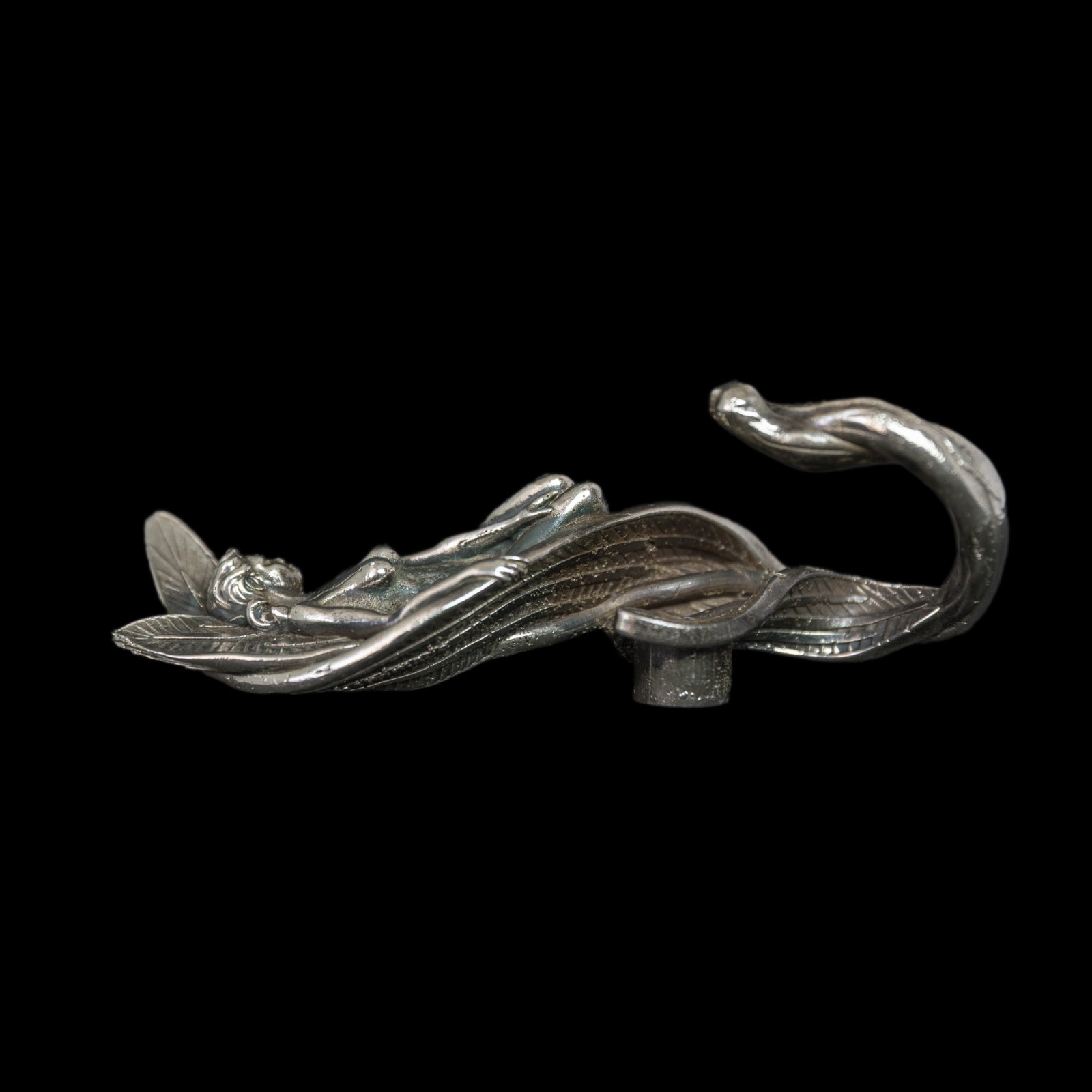 Fairy Wall Hook – Heavy Nickel Silver Art Nouveau Hanger–Fantasy Home Decor