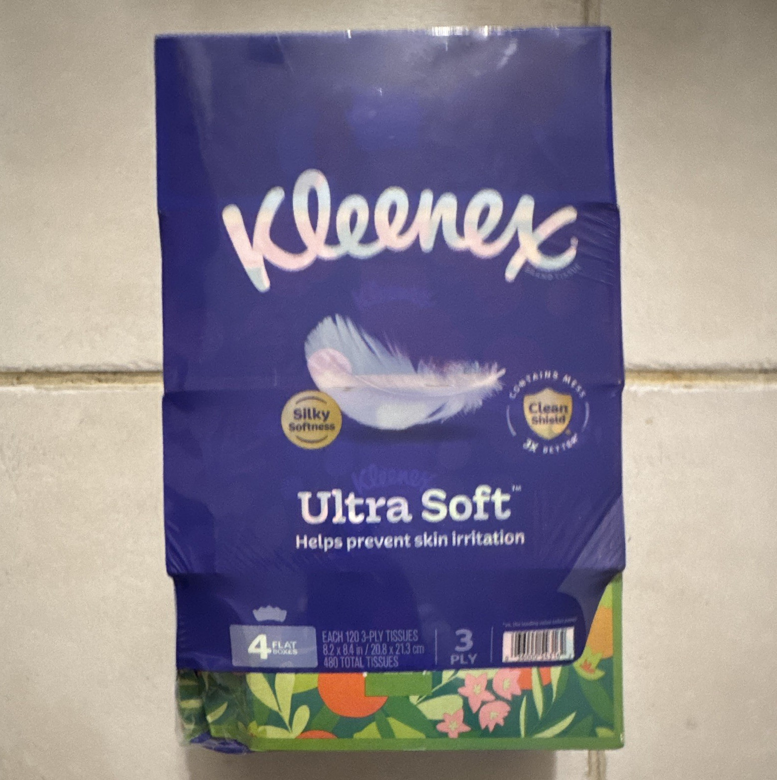 Kleenex Ultra Soft Tissue Boxes 4-Pack 3-Ply White Floral 251-500 Sheets