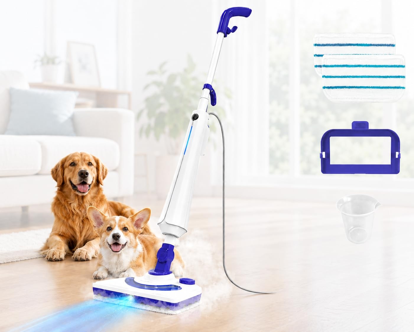 Steam Mops for Floor Cleaning, 1300W Floor Steamer with Detergent Chamber, 25…
