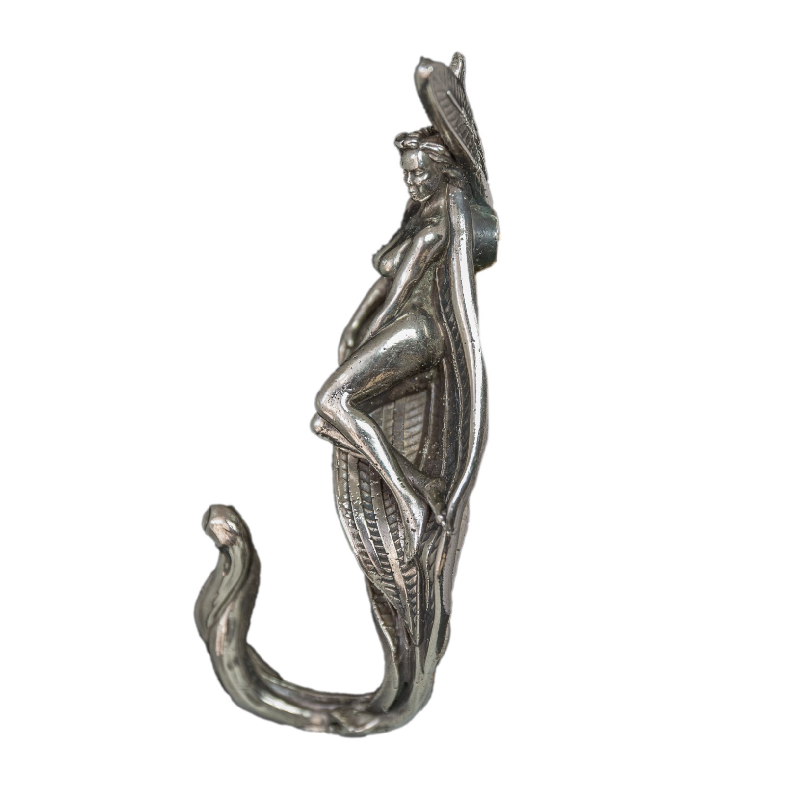 Fairy Wall Hook – Heavy Nickel Silver Art Nouveau Hanger–Fantasy Home Decor