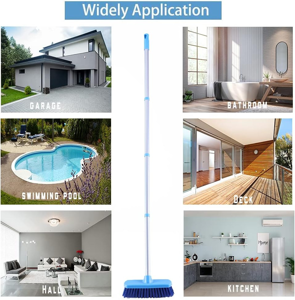 Deck Scrub Brush with Long Handle for Indoor and Outdoor Cleaning | Stiff Bristl