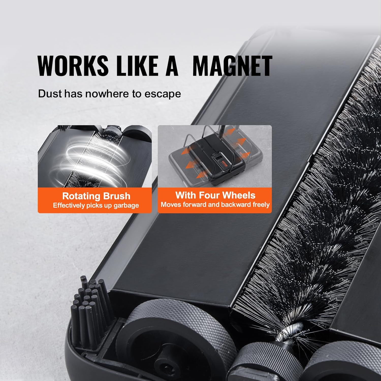 Carpet Sweeper, 7.87 in Sweeping Paths, Floor Sweeper Manual Non Electric, 300 M