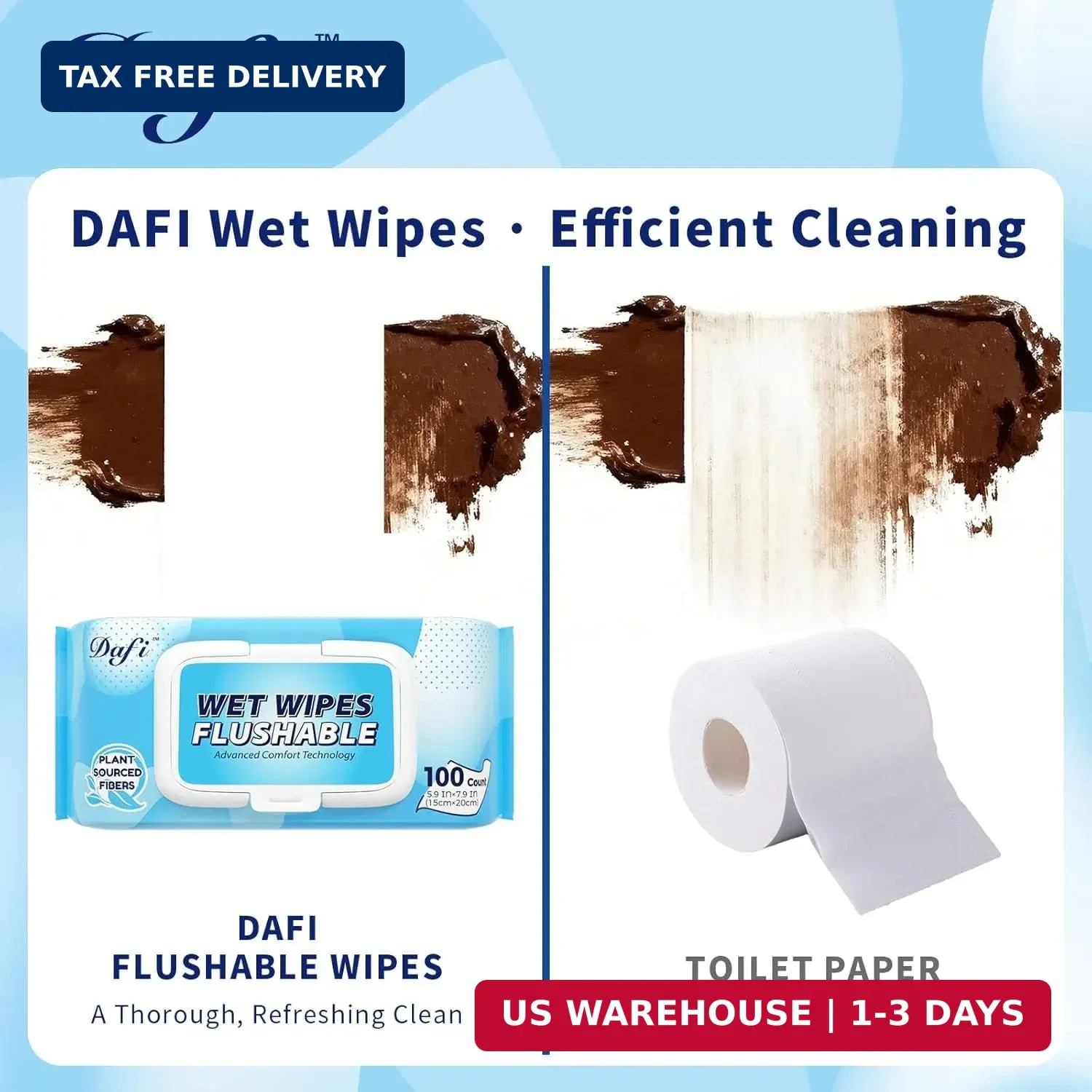 DAFI Flushable Wipes for Adult Wet Wipes, Total 300 Unscented Toilet Wipes Flush