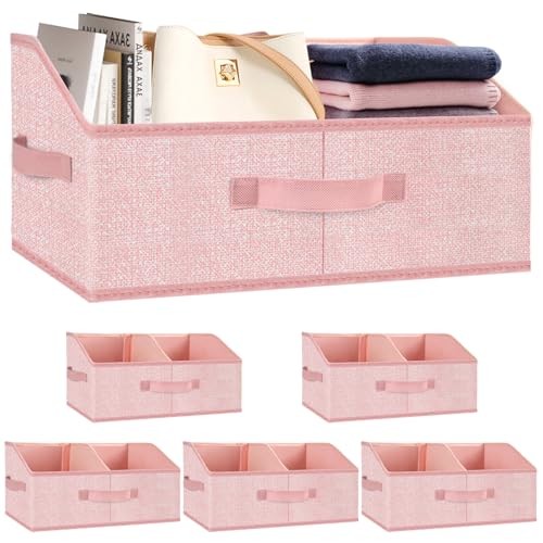 Fabric Wardrobe Storage Bins -6 Pack， Large Foldable Trapezoid Set of 6 Pink