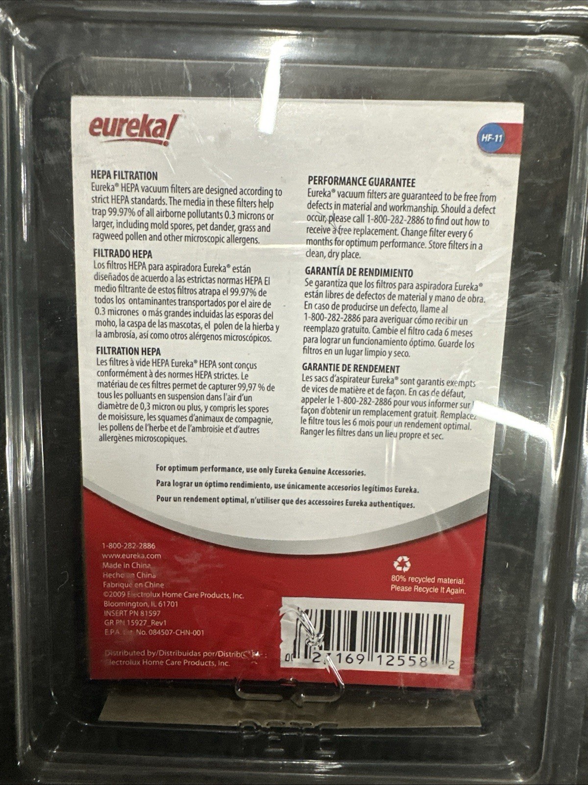 4 Pack Eureka HF-11 Vacuum Filter HEPA Filter Fits Model 4230 64271