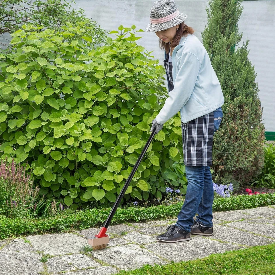 Moss Remove Brush with Long Handle(53IN), Deck Crevice Cleaning Tool, Weed Re
