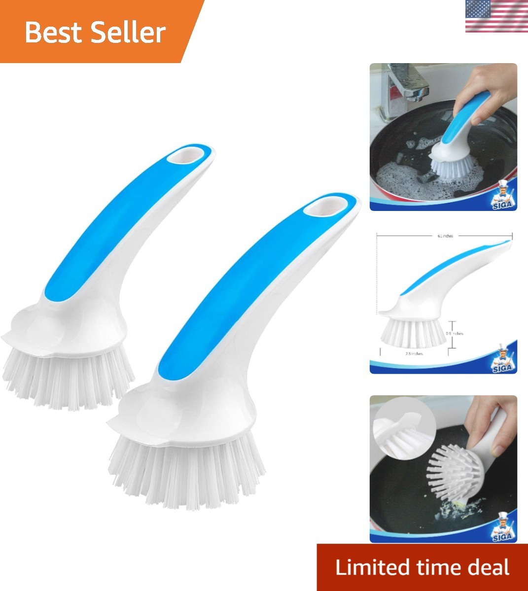 Pot Pan Cleaning Brush Non Scratch Nylon Scrubber Kitchen Tool 2 Pack