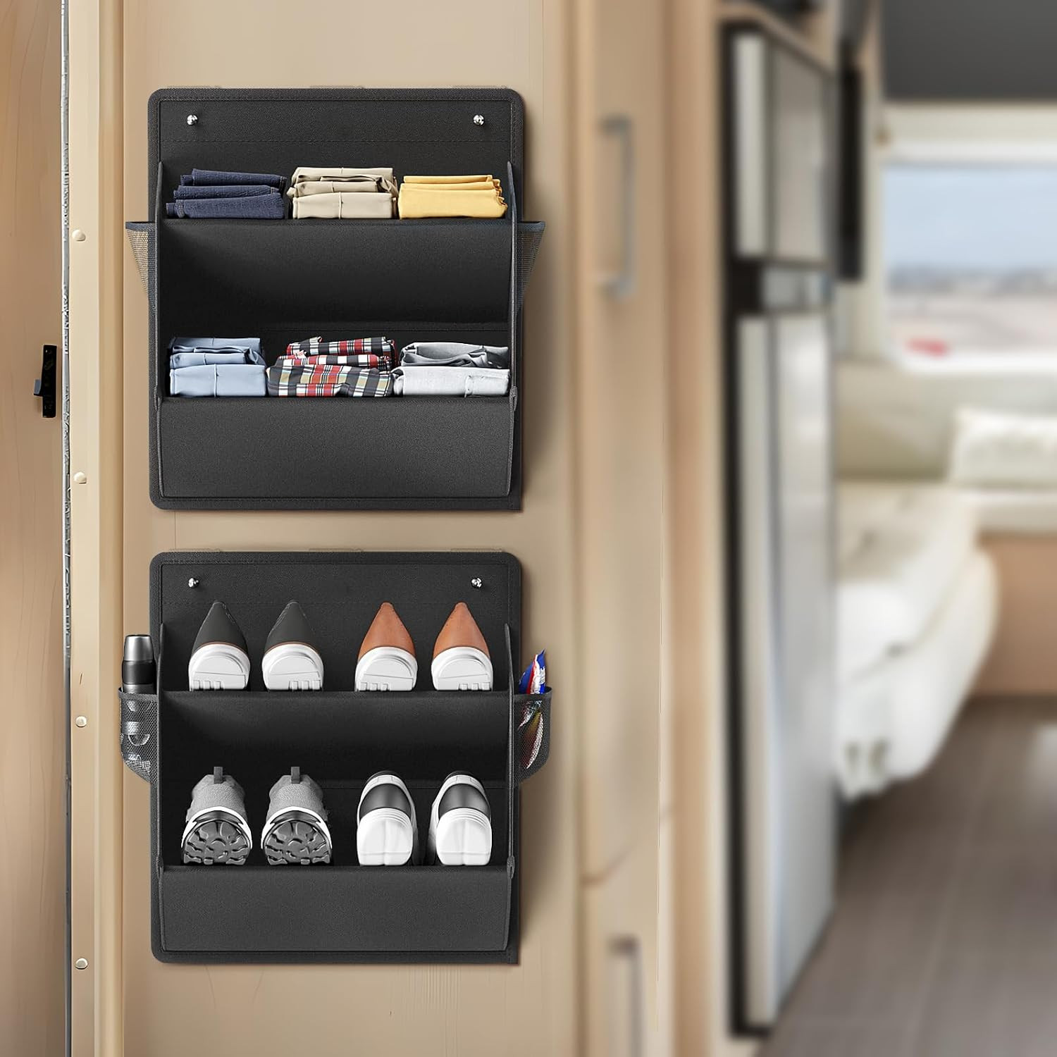 2 Pack RV Shoe Storage with Sticky Adhesive Tape, over the Door Shoe Rack, Wall