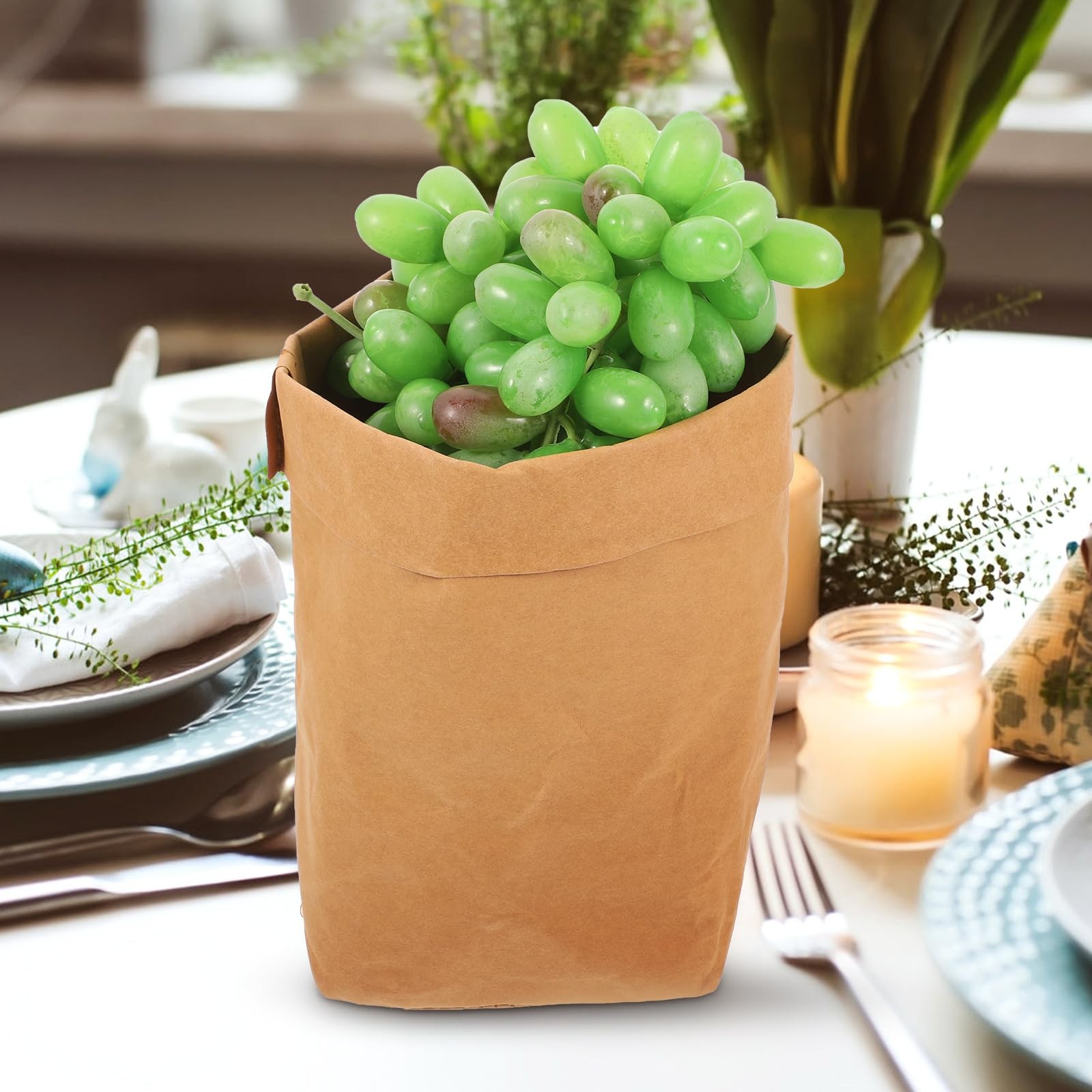 MAGICLULU Washable Kraft Paper Storage Bags for Food 23X22CMx3pcs, Brownx3pcs