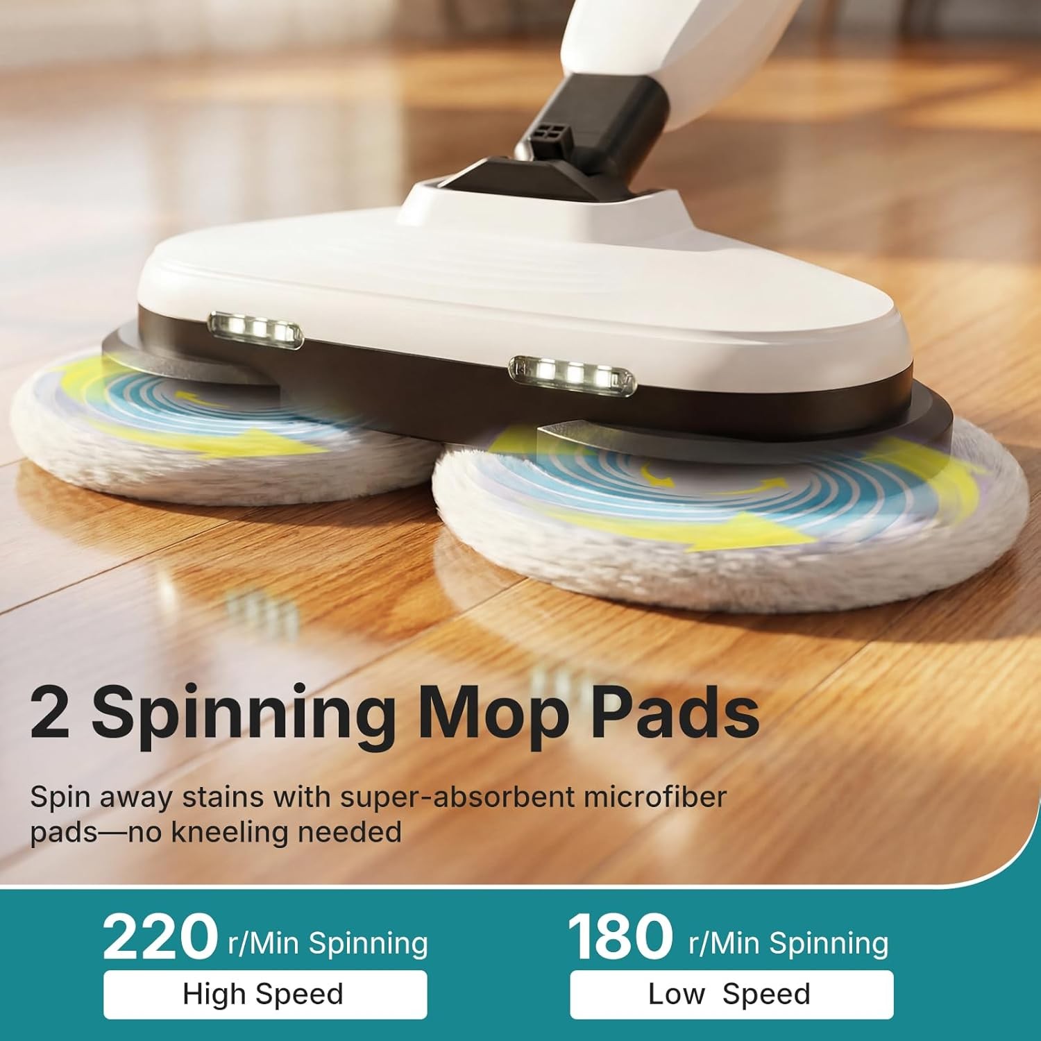 OLIXIS Electric Steam Mop Floor Cleaner w/Rotating Pad&2 LED Light&4 Clean Mode