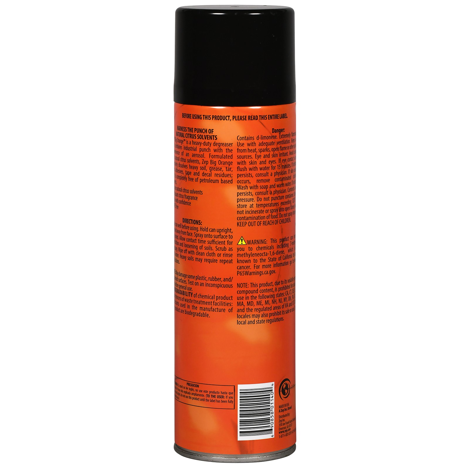 Zep Big Orange Heavy-Duty Citrus Degreaser Aerosol – 15 oz (Case Of 12) 11401 –