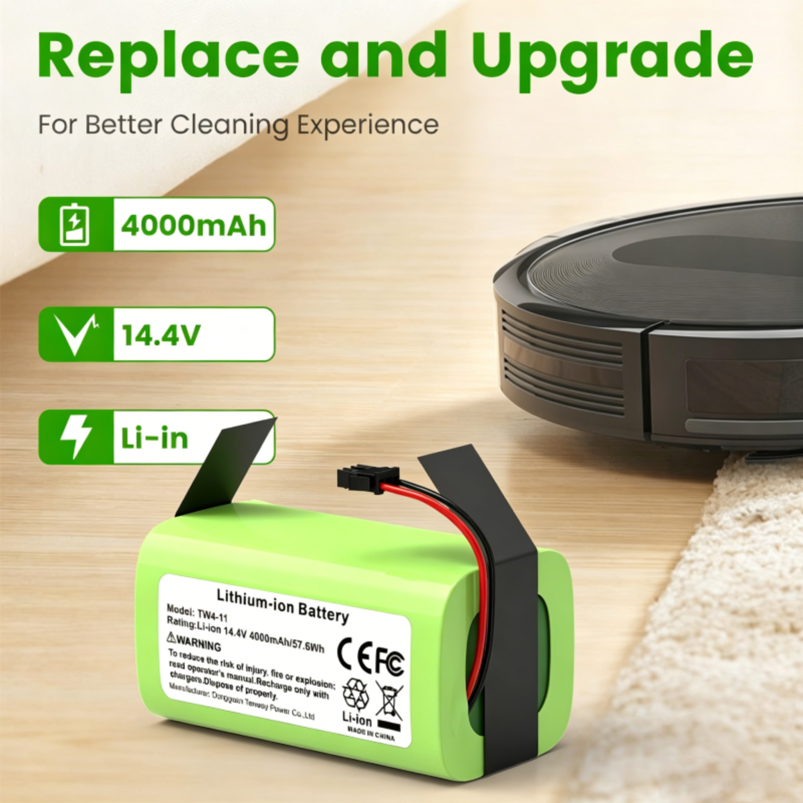 Replacement Battery for Eufy RoboVac 11/11S 12 15C 15T 25C 30C 35C 14.4V 4000mAh