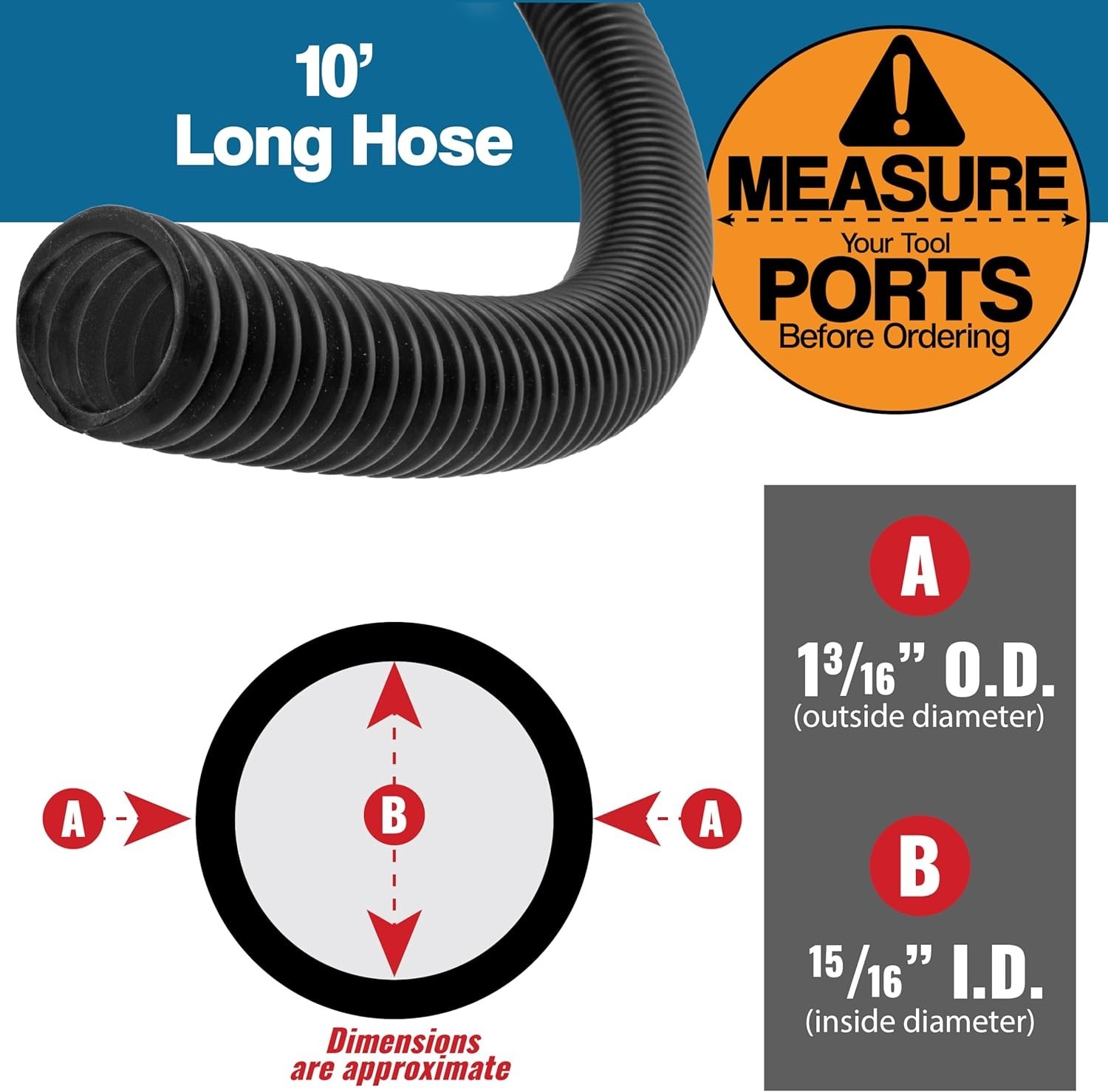 10 Foot Long Dust Collection Power Tool Hose Kit With 5 Fittings
