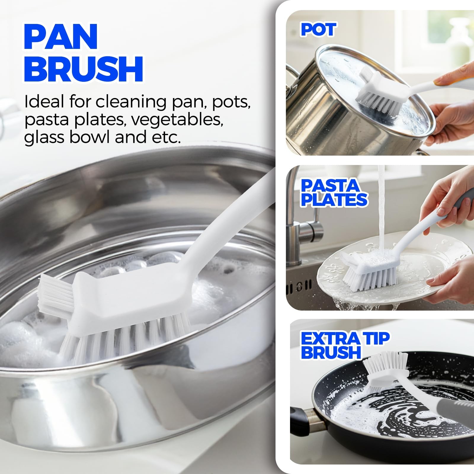 Holikme 6 Pack Dish Brush Set with Bottle Brush, Scrub 6 Pack, Gray