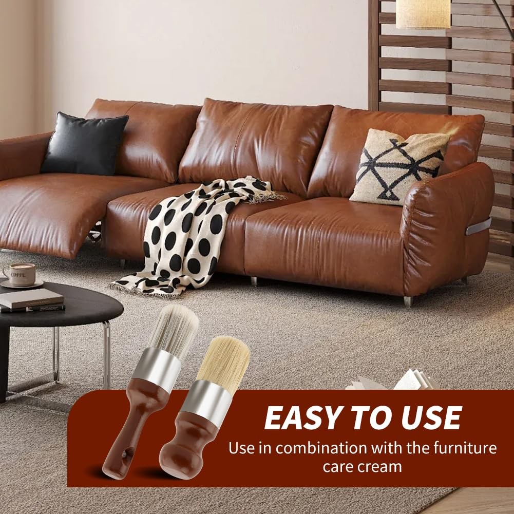 2pcs Leather Furniture Salve Brush, Wooden Handle Soft Nylon Bristles Wood So…