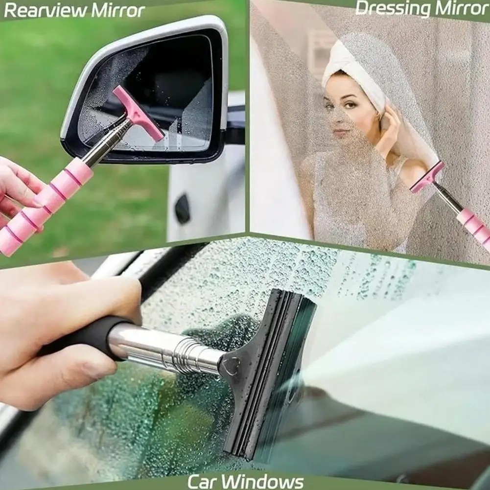 Portable Car Window Wiper Extendable Handle Glass Mirror Cleaner Cleaning Tool