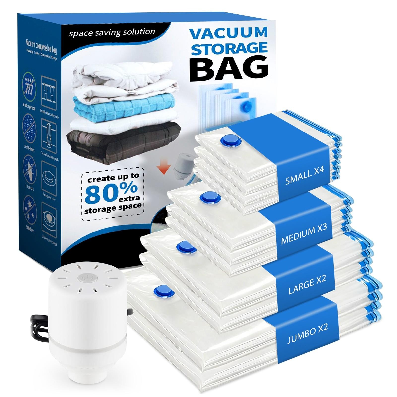 Vacuum Storage Bags with Electric Pump 4 Sizes Space Saver For Clothes, 11-PACK