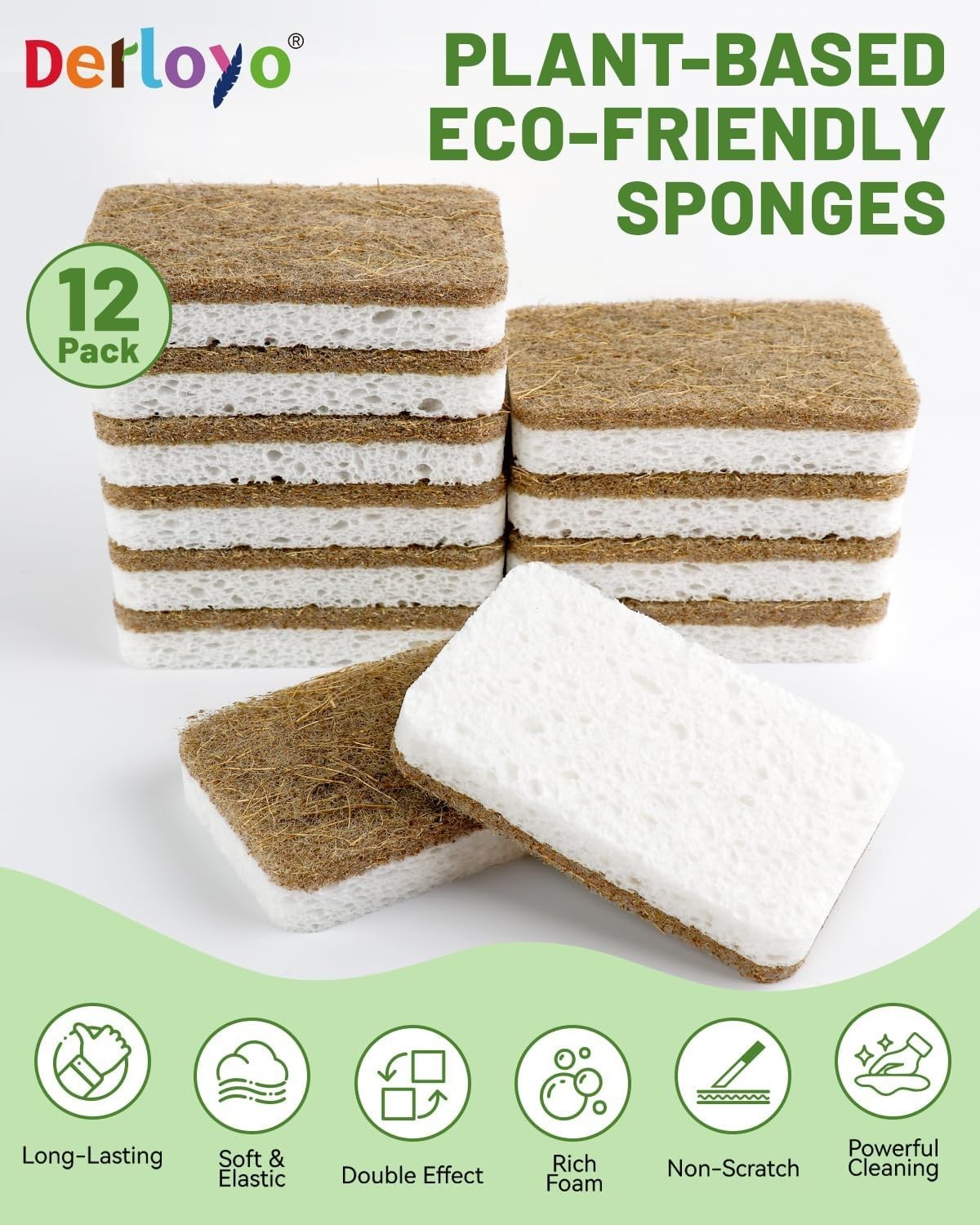 12 Count Plant-Based Kitchen Sponges, Compostable Cellulose Sponge, Biodegrad…