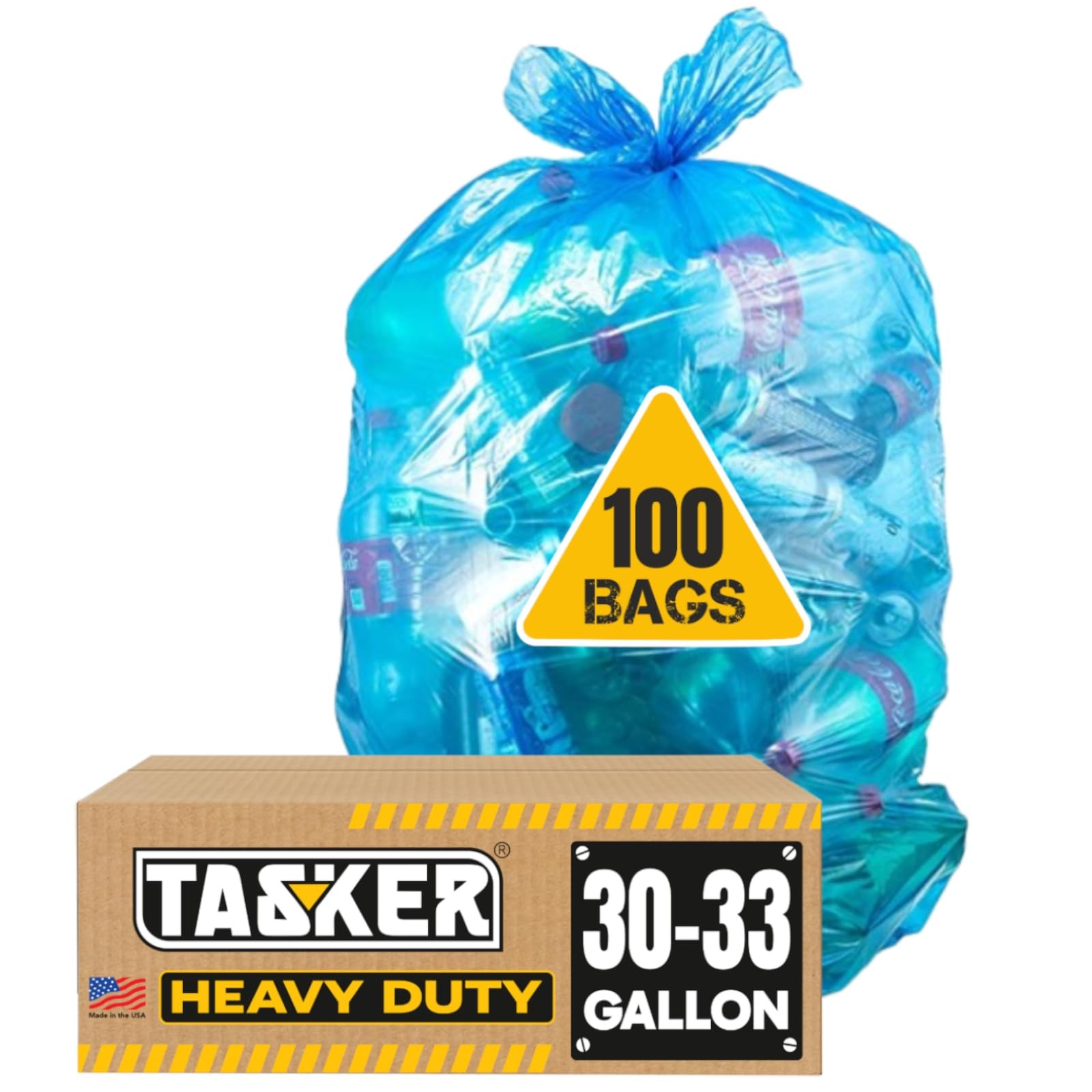 32-33 Gallon Recycling Bags Heavy Duty (MegaValue Pack 100 Bags w/Ties) Blue …