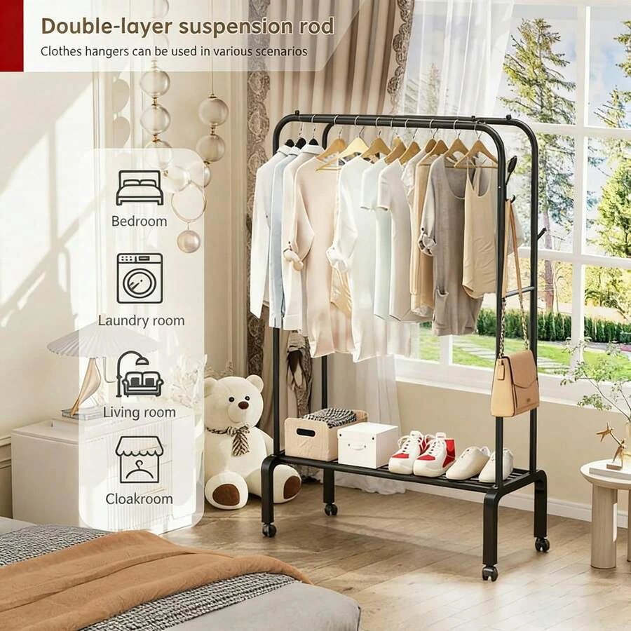 Adjustable Foldable Stainless Steel Clothes Rack Dual Rods