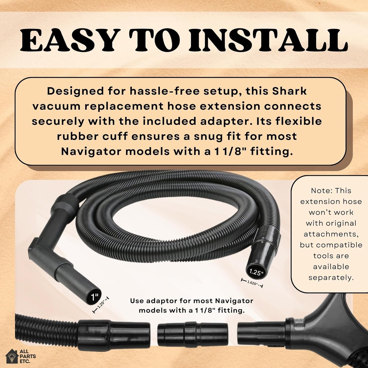 Shark Navigator & Lift Away Vacuum Long Flexible Hose 3 foot Length (Read Below)