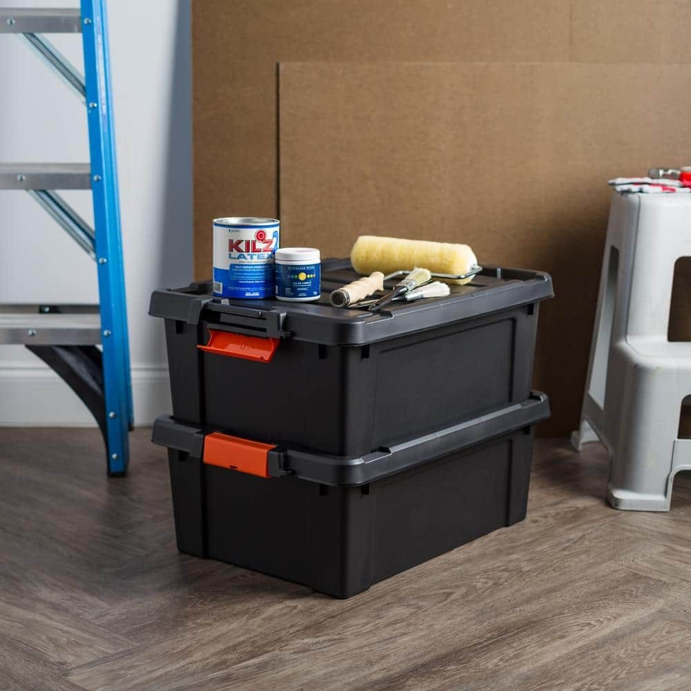 12 Gal Heavy Duty Stackable Storage Tote with Latching Lid Black