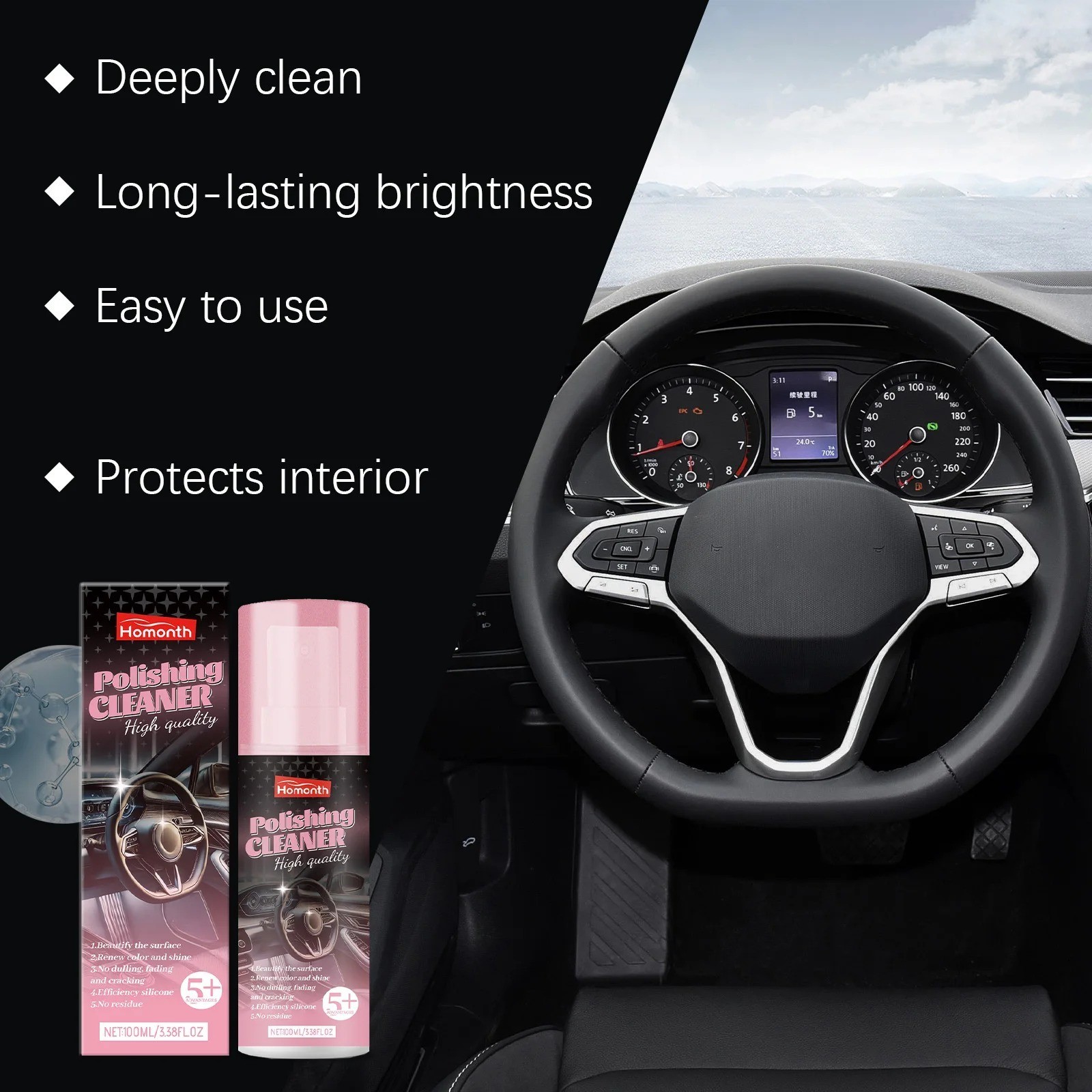 100ml Car Interior Polish Cleaner Spray Dashboard Shine Protect Detailer