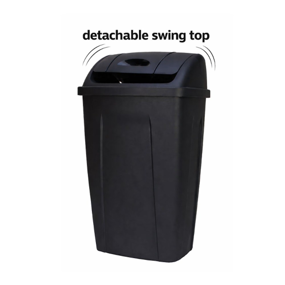 Kitchen Trash Can, 13 Gallon Plastic Garbage Bin with Swing Top Lid, Black