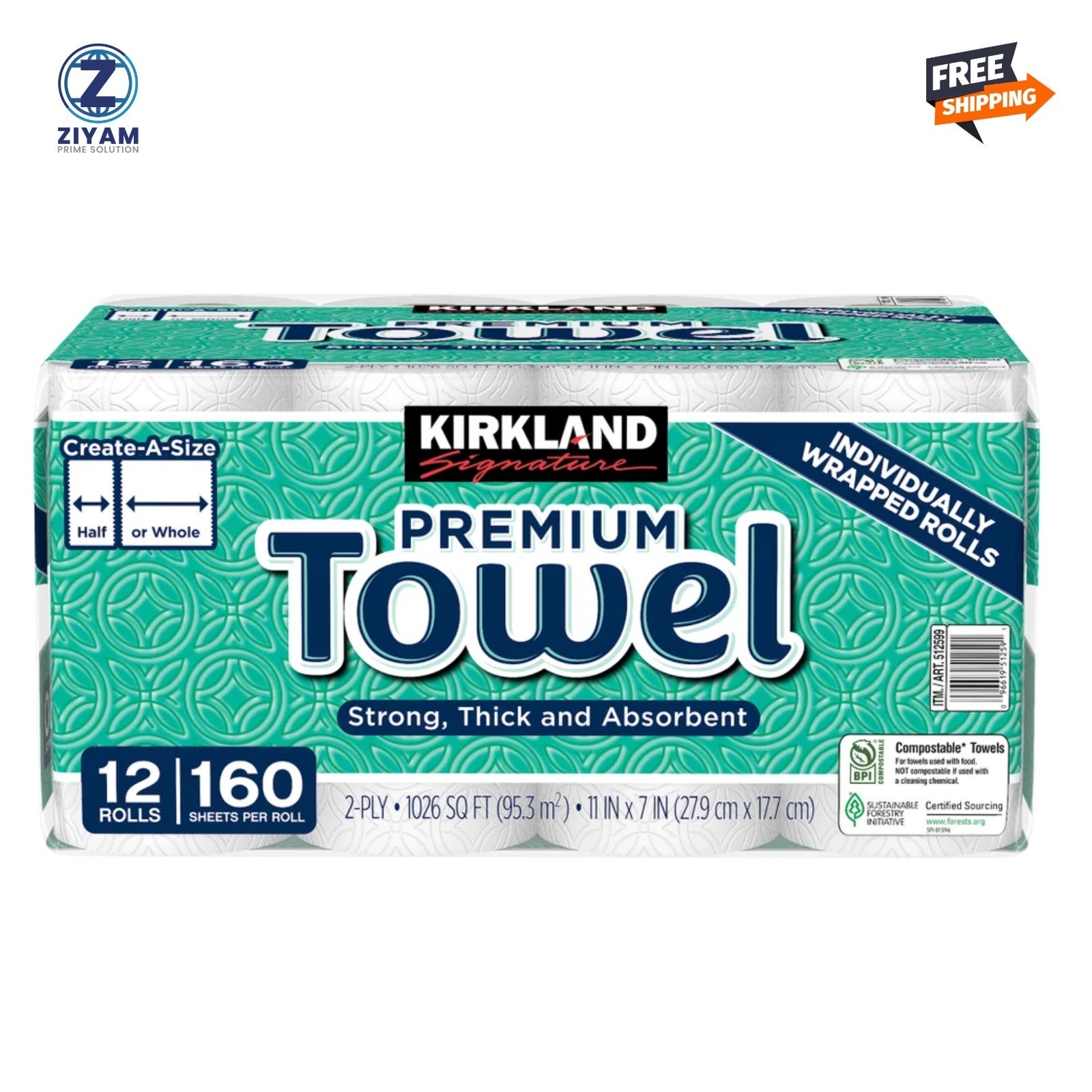 Kirkland Signature 2 Ply Paper Towels 12 Rolls 160 Sheets Strong Absorbent