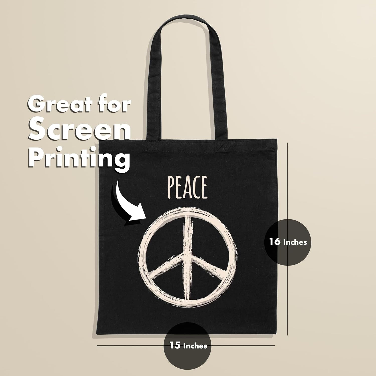 (Not Made in China) Canvas Tote Bags Black, 15″X16″, Bulk Organic Cotton Reusabl