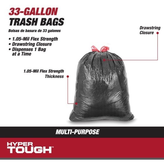 33-Gallon Drawstring Multipurpose Clean-Up Trash Bags, 1.05 MIL, 30 Bags
