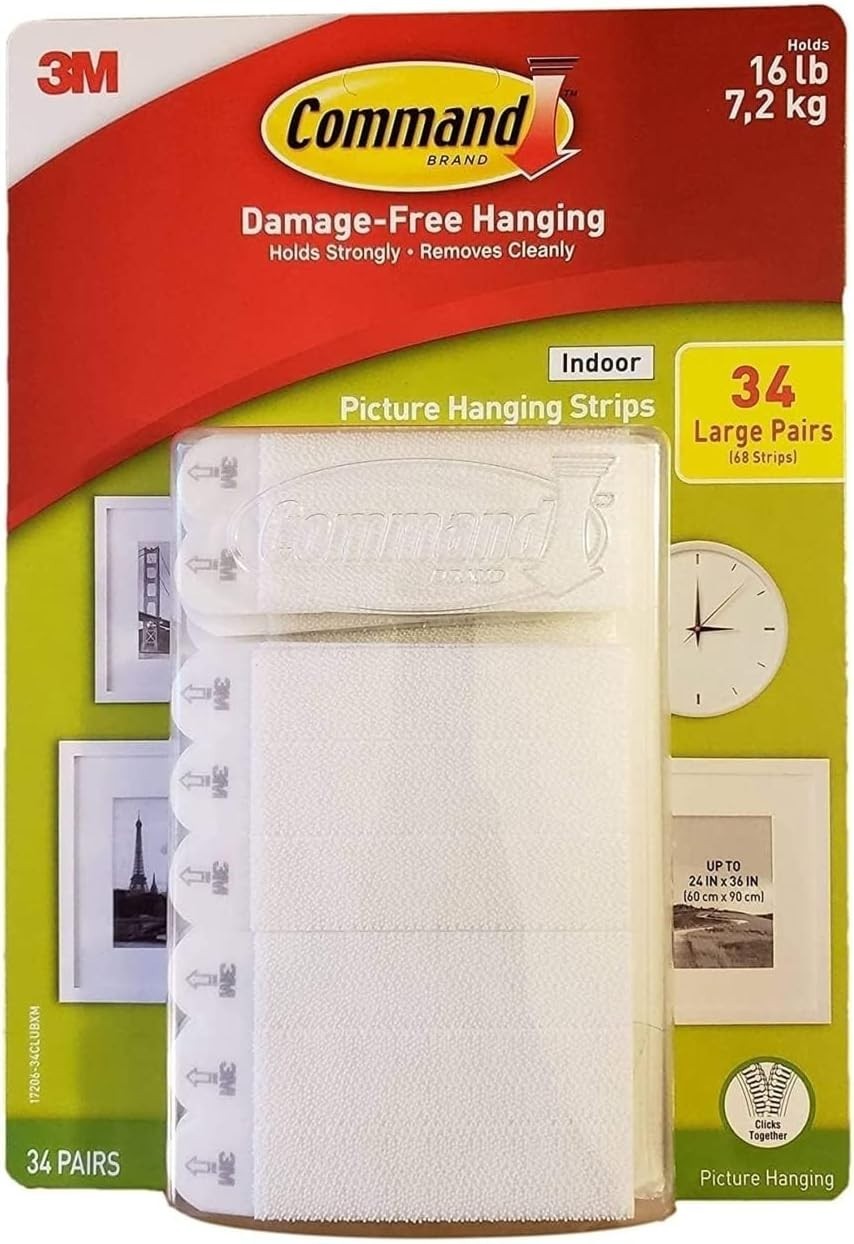 3M Command Picture Hanging Strips 34 Pairs 68 Large Strips Hold 16 lbs