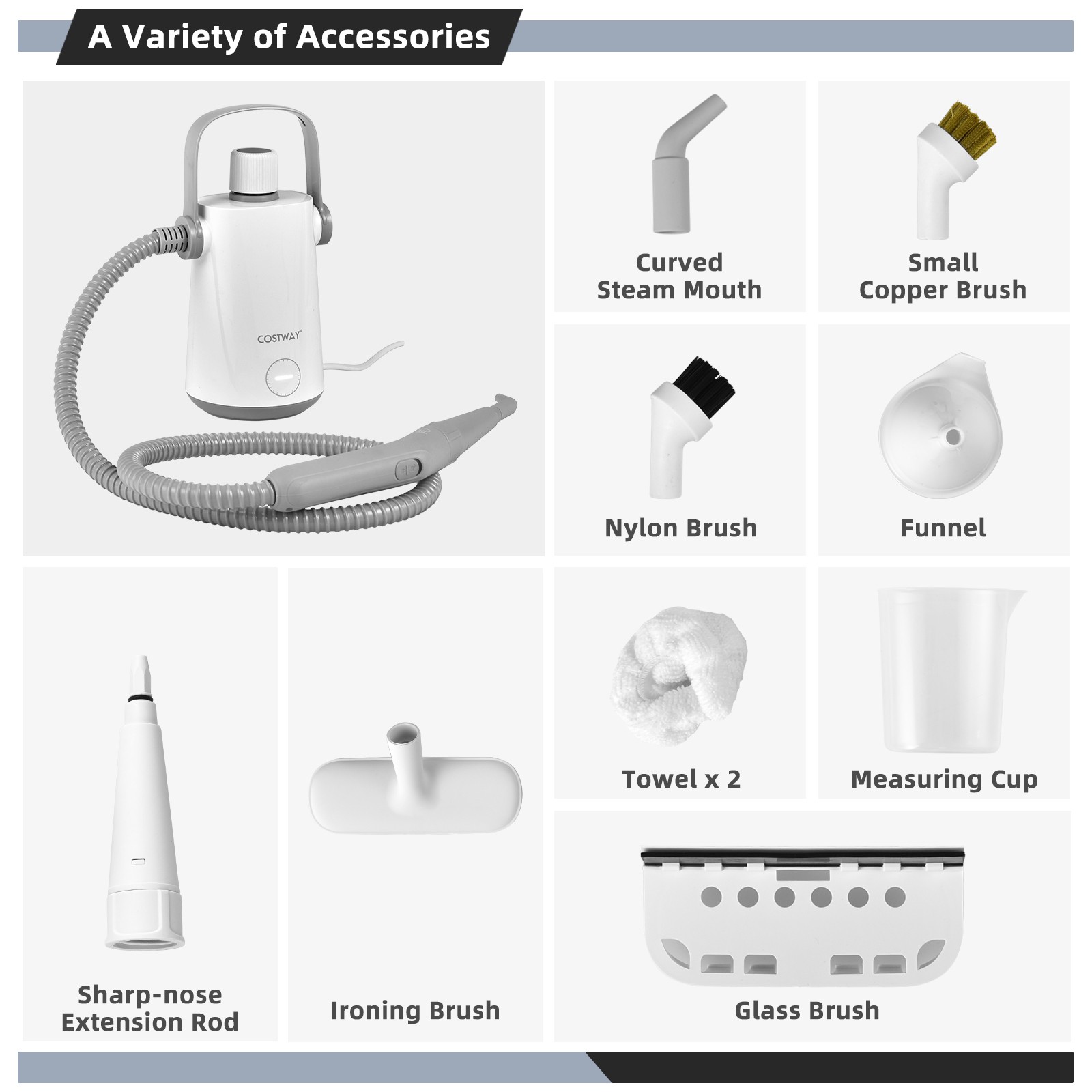 1000W Multifunction Portable Hand-held Steam Cleaner W/10 Accessories Gray