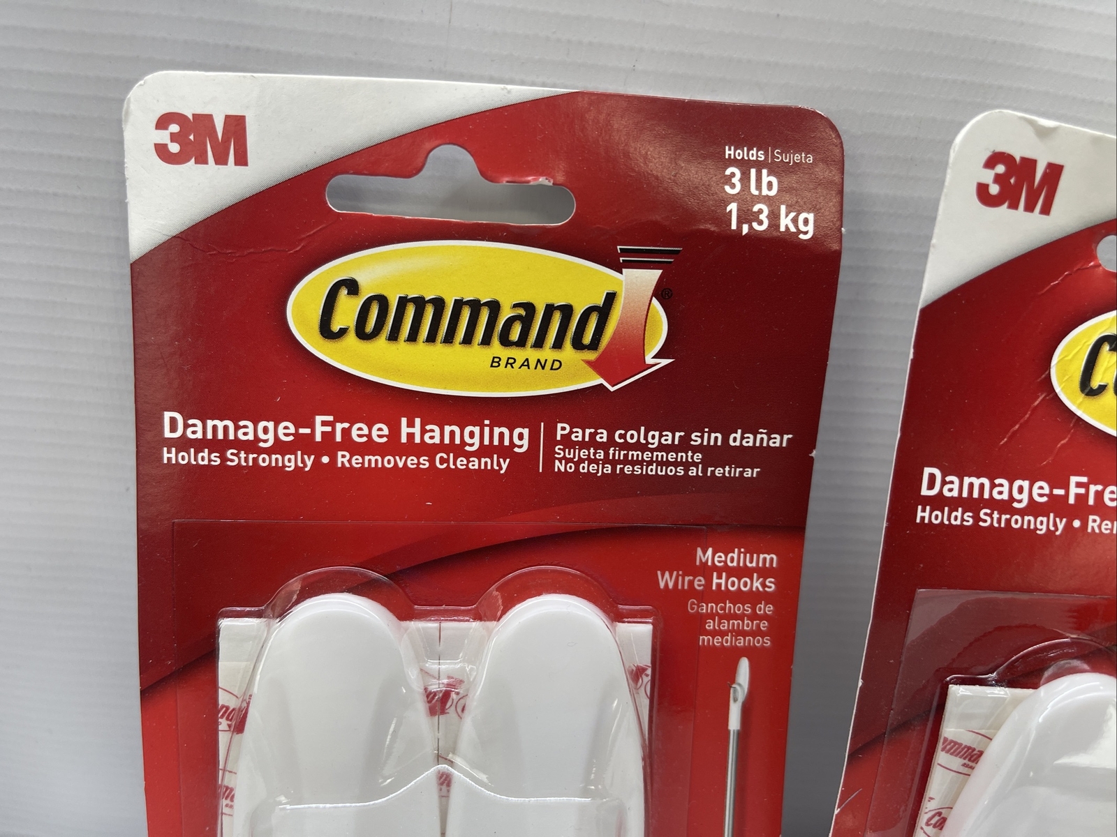 3 X 3M Command Medium Wire Hooks – 2 Hooks 4 Strips EACH – Holds 3 lbs – White