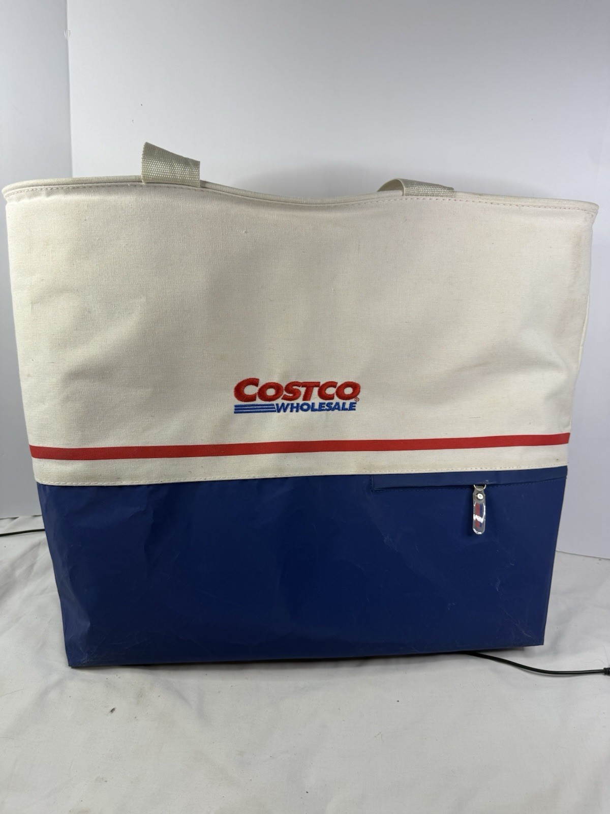 Costco Large Blue and White Zipper Canvas Shopping Tote Bag Reusable 15” – Used