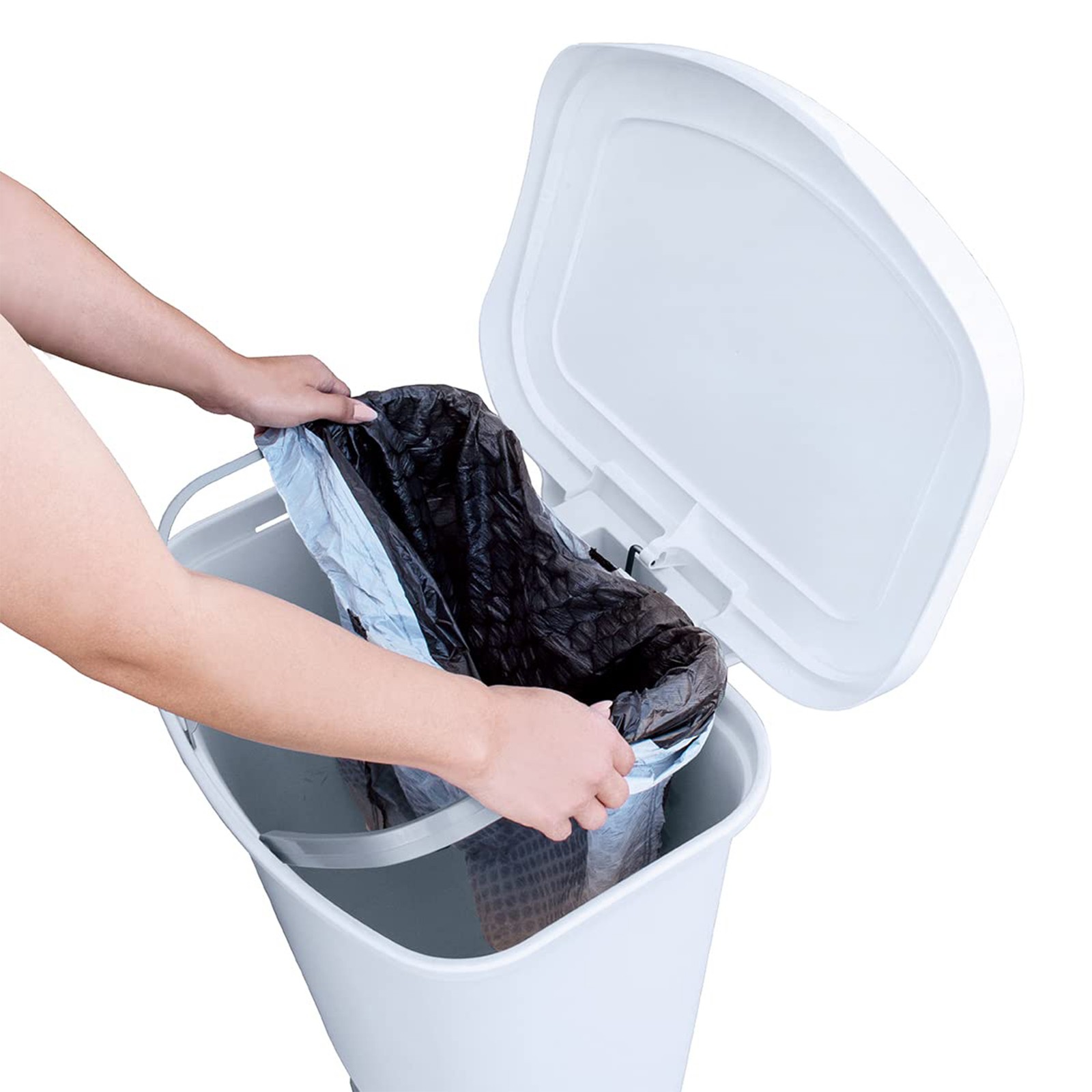 Glad Kitchen Trash Can with Lid, Foot Pedal and Garbage Bag Rings, 13 Gal, White