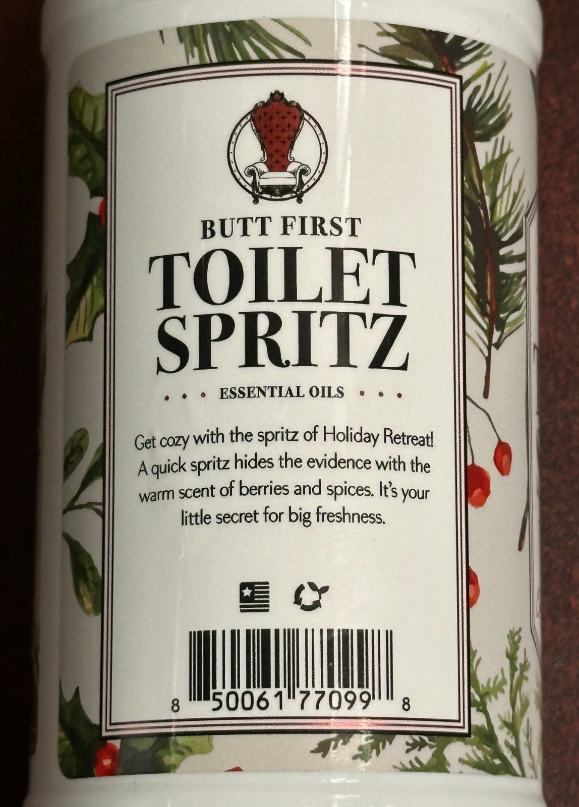 Maison Home Co. BUTT FIRST Odor Eliminator TOILET SPRITZ SPRAY ~ HOLIDAY RETREAT