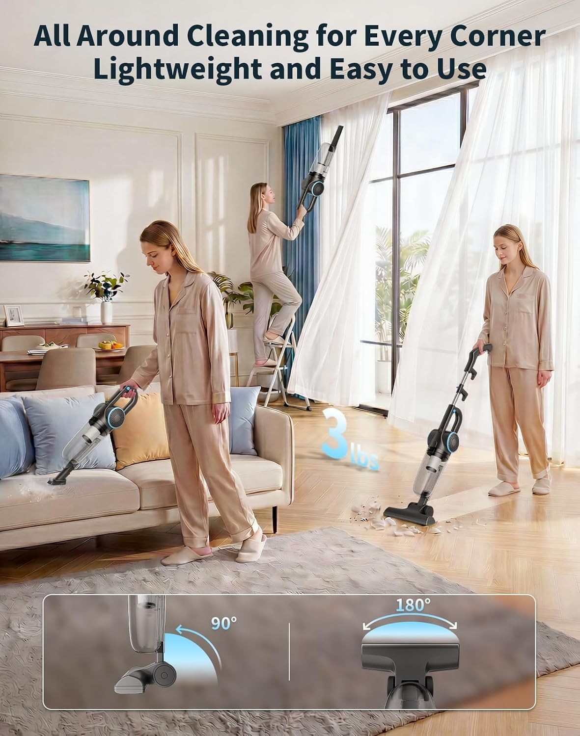 Corded Vacuum Cleaner, 600W 25Kpa Powerful Stick Vacuum for Home Pet Hair | 2-In