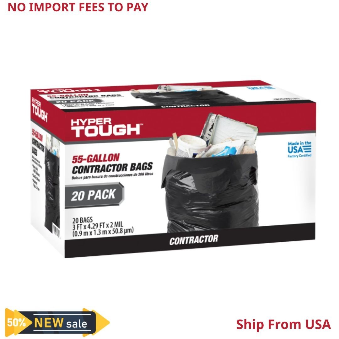 Hyper Tough 55-Gallon Flap Tie Contractor Bags, 2 MIL, 20 Bags