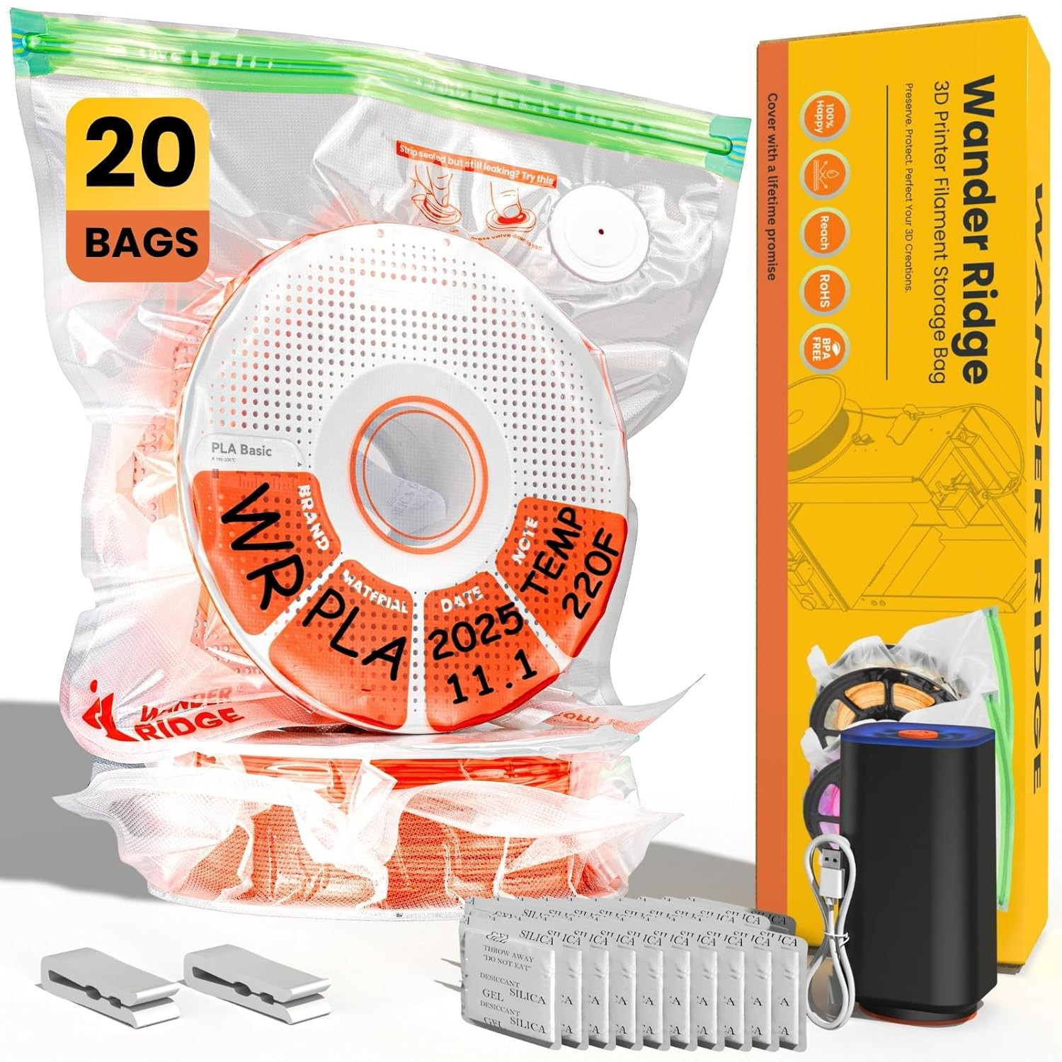 20 PCS 3D Printer Filament Storage Bags Vacuum Storage Bags Kit 3D Printer Acces