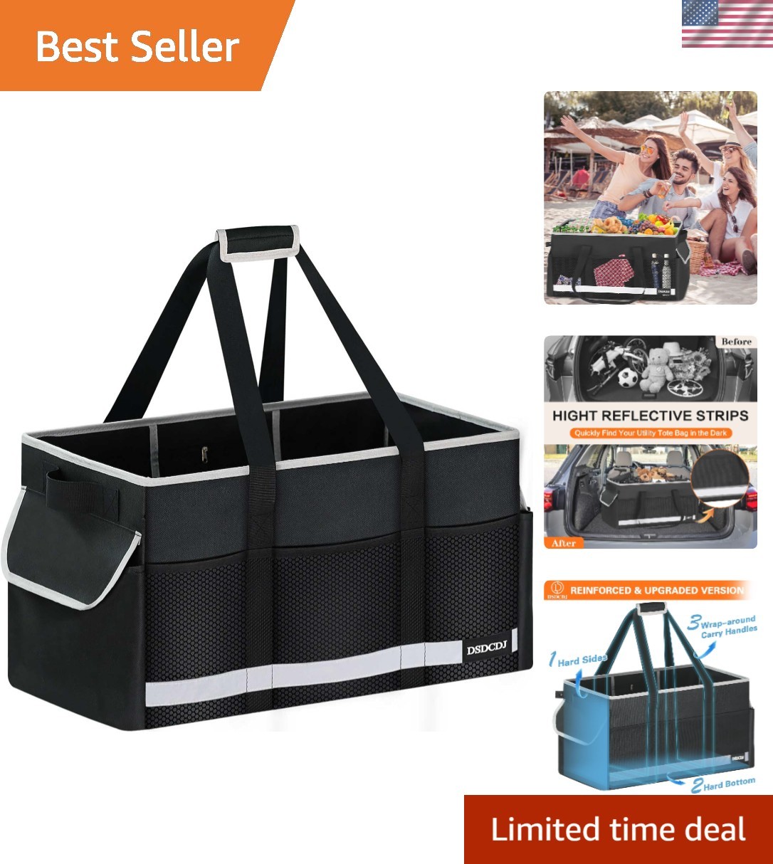 Extra Large Utility Tote Bag – Standing Reusable Grocery Bag with Handle