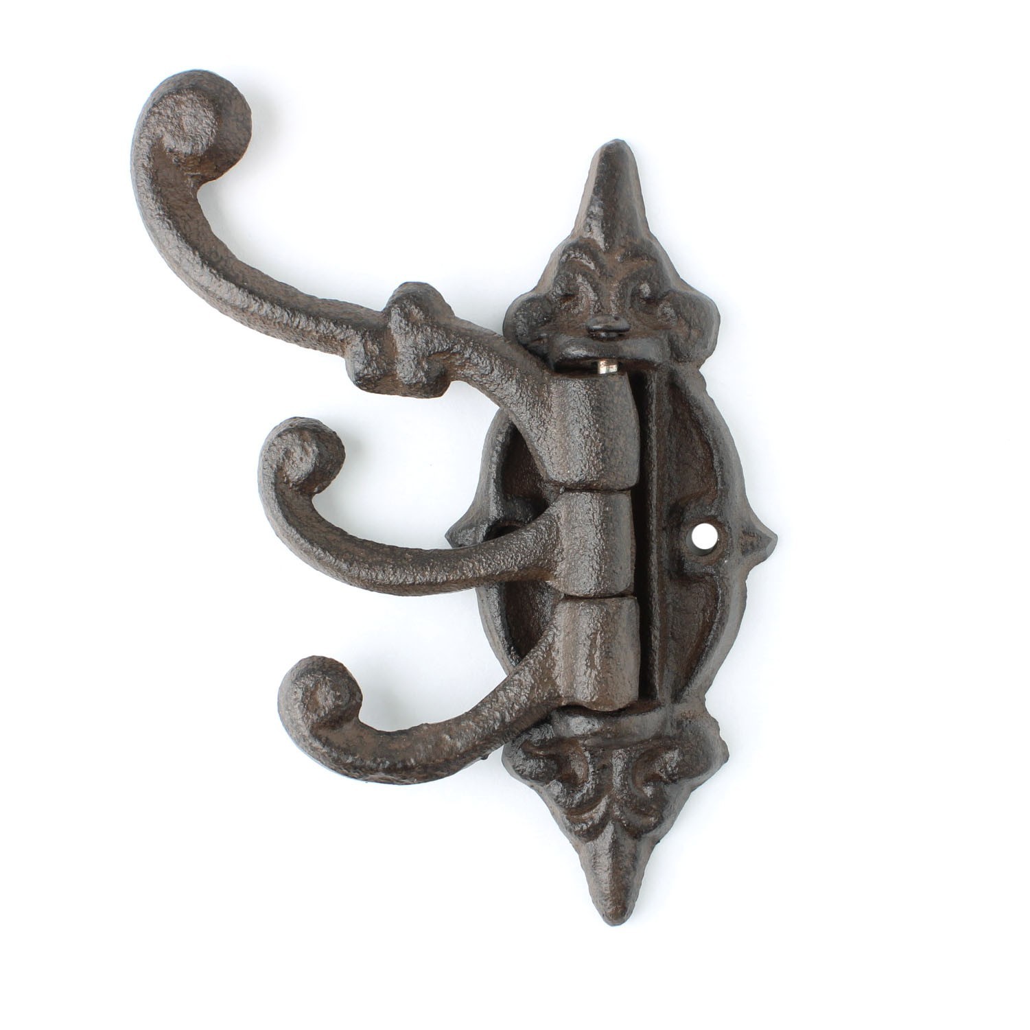 Rustic Swivel Hook Fleur De Lis Cast Iron Coat Hat Purse Towel Hanger Victorian