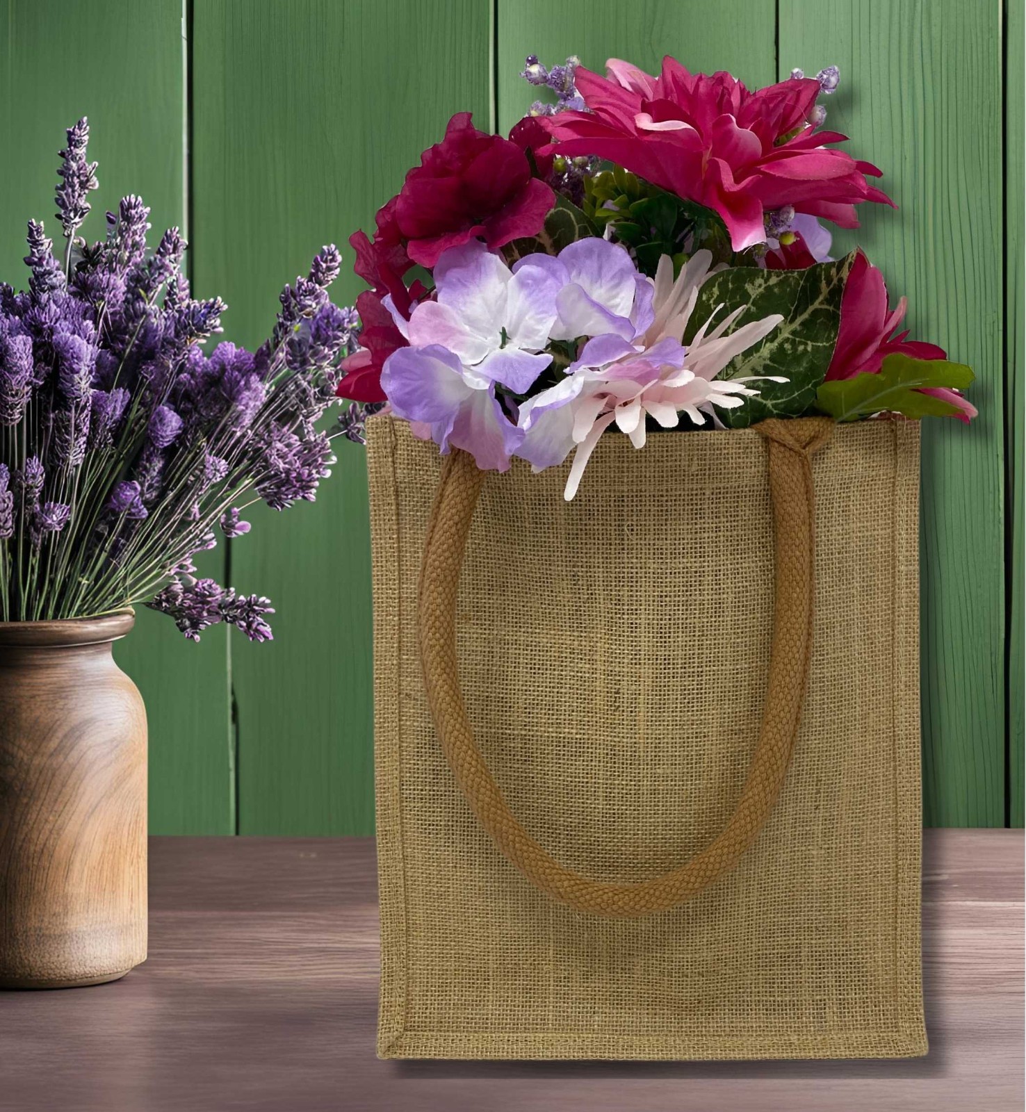 Jute Burlap Tote Bag with Handles (11 x 9.5 in) Lunch DIY Art Blank Beach
