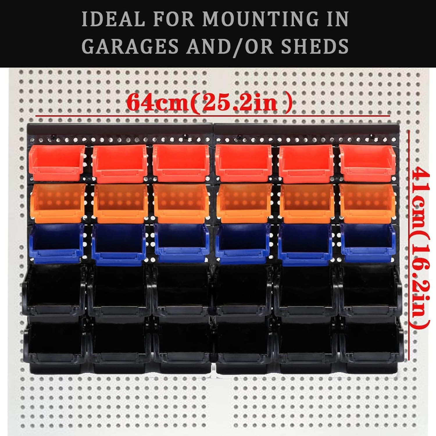 Wall Mounted Storage Bins Parts Rack 4 Colors 30PCS Bin Organizer Garage Plastic